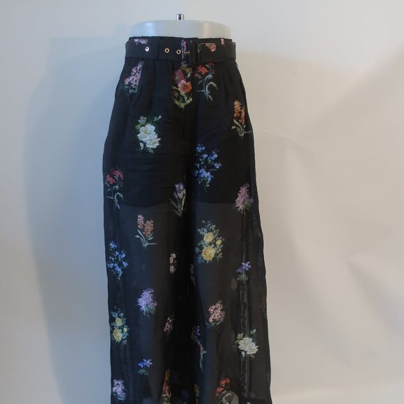 Zimmermann Black Multicolor Natura Pintuck Lace Floral Botanical Pants 0 US/4 - Picture 7 of 16
